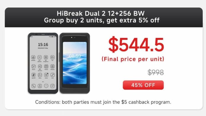 Primeiro smartphone E Ink de tela dupla grande Bigme HiBreak Dual 2