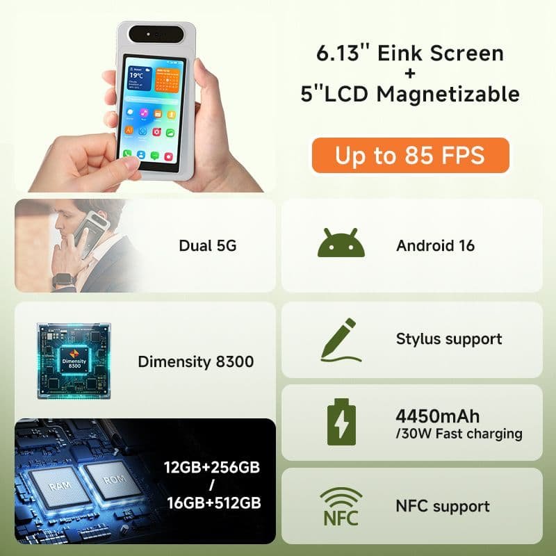 Primeiro smartphone E-Ink do mundo com 85 FPS, HiBreak Dual 3